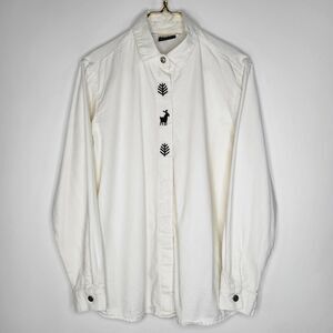 Vintage COLDWATER CREEK Ivory Button Up Shirt Size S Reindeer Embroidered
